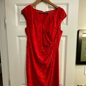 Adrianna Papell Red Lace Cap Sleeve Knee Length Dress Sz 6